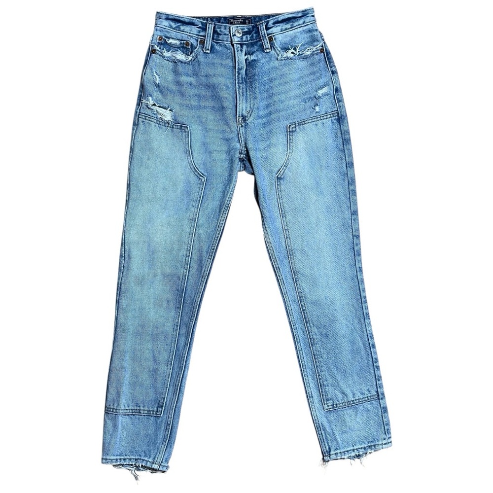 Abercrombie & Fitch Annie High Rise Girlfriend Distressed Reinforced Knee Jean